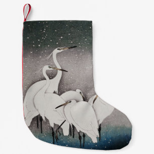 Meia De Natal Pequena Japonês Egrets Koson Cranes Winter Snow