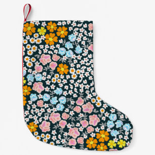 Meia De Natal Pequena Jardim florescente com rosas e flores silvestres.