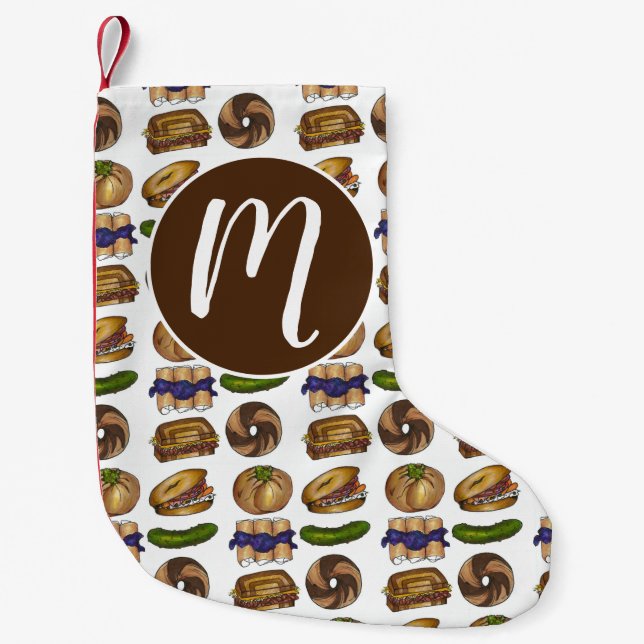 Meia De Natal Pequena Jewish Deli Comida Pickle Knish Blintz Bagel Lox (Frente)