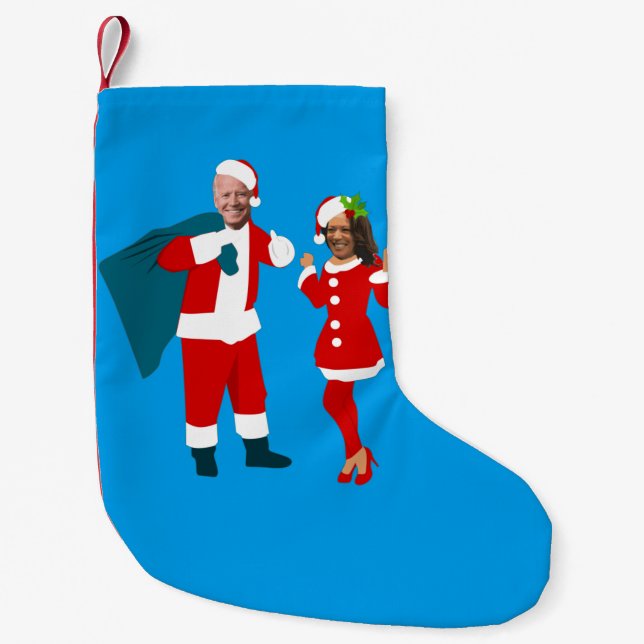 Meia De Natal Pequena joe biden papais noeis kamala harris natal azul (Frente)