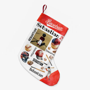 Meia De Natal Pequena Jogador de Beisebol Softbol FOTO & Nome PERSONALIZ