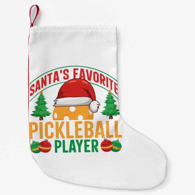 Meia De Natal Pequena Jogador de Pickleball Favorito do papai noel - Eng (Frente)