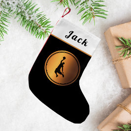 Meia De Natal Pequena Jogador Dourado de basquetebol simples e elegante 