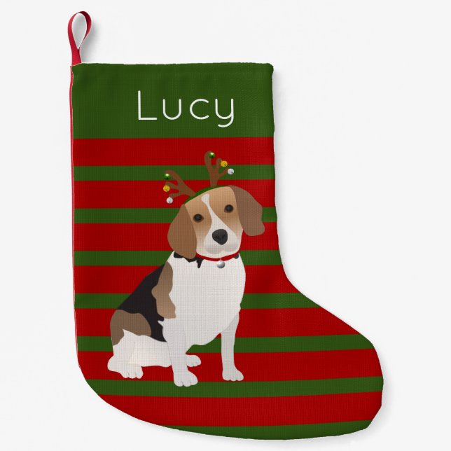 Meia De Natal Pequena Jolly Beagle Personalizou o pequeno natalino (Frente)