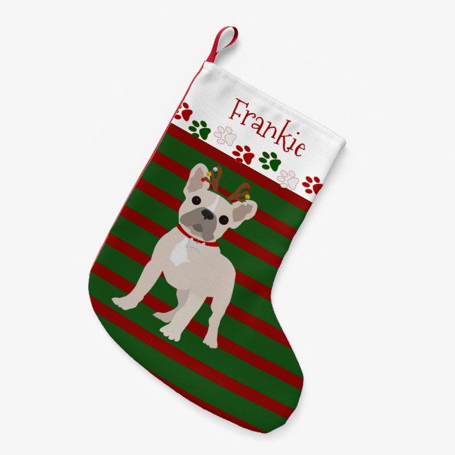 Meia De Natal Pequena Jolly French Bulldog Buff Color (Frente (Pendurada))