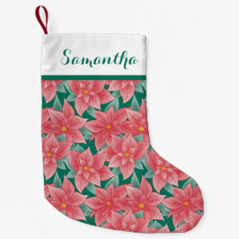 Meia De Natal Pequena Jolly Green E Red Poinsettia Nome Personalizado