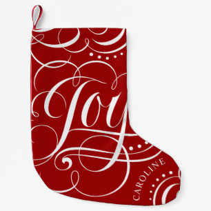 Meia De Natal Pequena Joy - Letra de Caligrafia de Natal - Vermelho