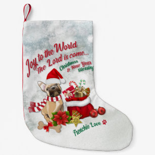 Meia De Natal Pequena Joy to the World - Frenchie Love