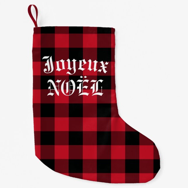 Meia De Natal Pequena Joyeux Noel French Red Buffalo Check (Frente)