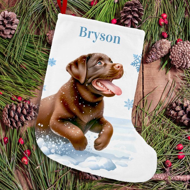 Meia De Natal Pequena Joyful Labrador Retriever Puppy Dog Snowflakes (Criador carregado)