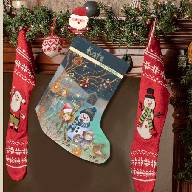 Meia De Natal Pequena Kate ama o azul de Natal (Kate loves Christmas Blue Small Christmas Stocking)