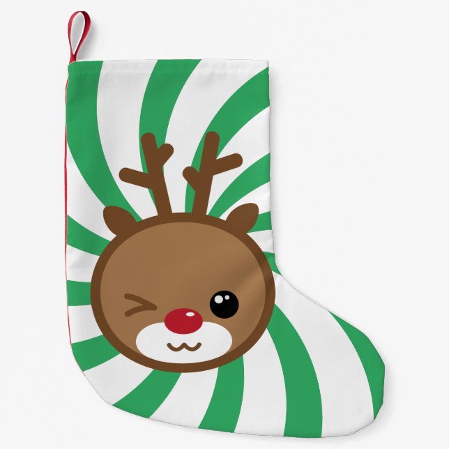 Meia De Natal Pequena Kawaii Reindeer Christmas Stocks (Frente)