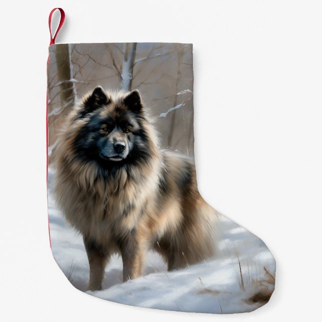 Meia De Natal Pequena Keeshond Deixe Nevar Natal (Frente)