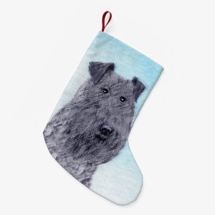 Meia De Natal Pequena Kerry Blue Terrier pintando uma pintura cãozinha o