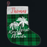 Meia De Natal Pequena Key West Florida Palm Trees Beach Green Xadrez<br><div class="desc">Palmeiras da Flórida Ocidental Pequenas Árvores de Natal. Aproveite o Natal de férias na praia na Flórida. Prendam essas lindas meias pela chaminé por um cheio de guloseimas na manhã de Natal.</div>