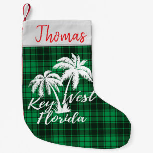 Meia De Natal Pequena Key West Florida Palm Trees Beach Green Xadrez