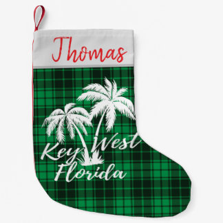 Meia De Natal Pequena Key West Florida Palm Trees Beach Green Xadrez