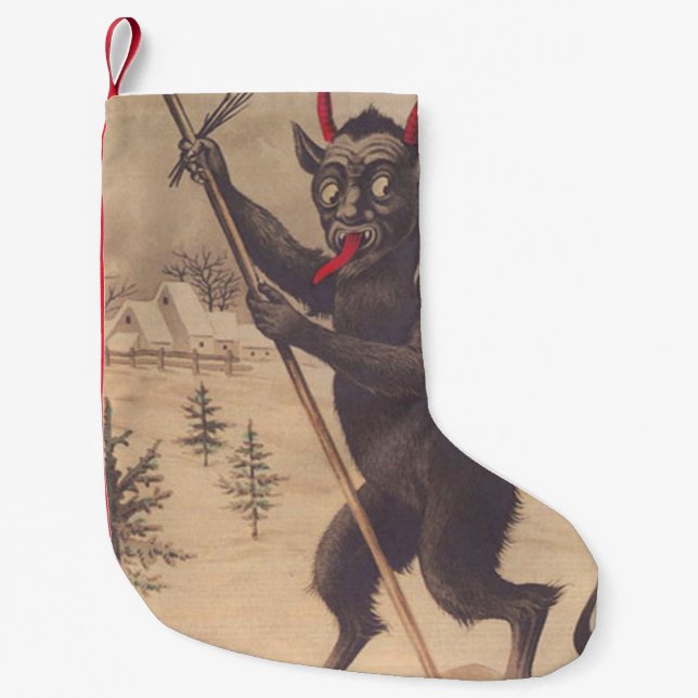 Meia De Natal Pequena Krampus Kidnap Pessoas Ski Winter (Frente)