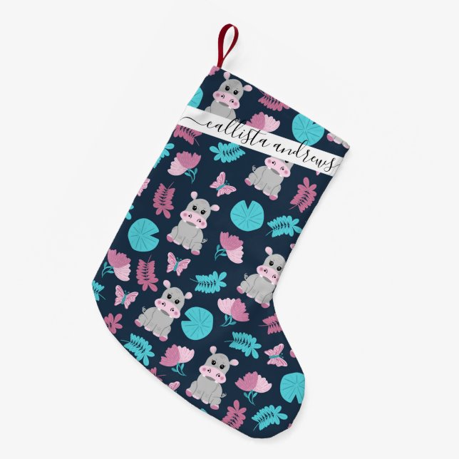 Meia De Natal Pequena Lábio Cor-de-Rosa, Rosa, Hippo Floral Borboleta Li (Frente (Pendurada))