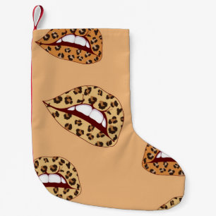 Meia De Natal Pequena Lábios de impressão leopardo com padrão uniform
