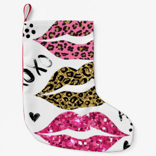 Meia De Natal Pequena Lábios Luminosos: Impressão Leopardo Motivável