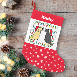 Meia De Natal Pequena Labrador Amarelo e Labrador Negro Santas