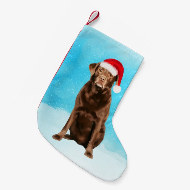 Meia De Natal Pequena Labrador Dog no Chapéu de Natal de Praia (Frente (Pendurada))