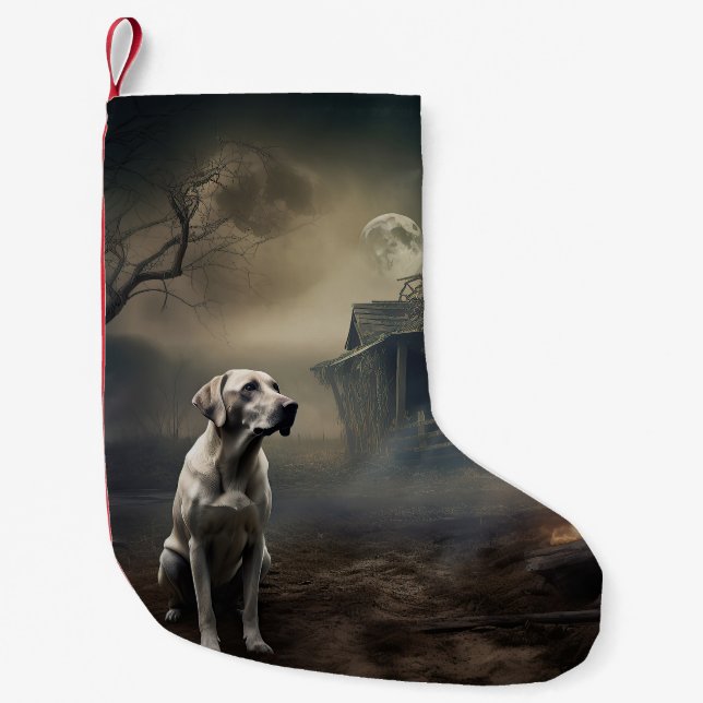 Meia De Natal Pequena Labrador Halloween Assustador (Frente)