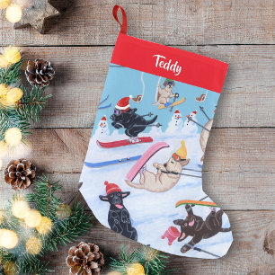 Meia De Natal Pequena Labradores personalizados de esqui de inverno dive