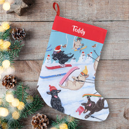Meia De Natal Pequena Labradores personalizados de esqui de inverno dive