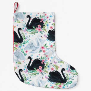 Meia De Natal Pequena Laca de cisne branca e preta, de cor aquosa, sem s