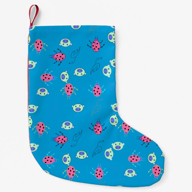 Meia De Natal Pequena Ladybug, Sparrow e Animal Face Patterno (Frente)