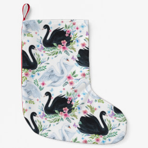 Meia De Natal Pequena Lago Swan: Padrão de Pastel de Aquarela.