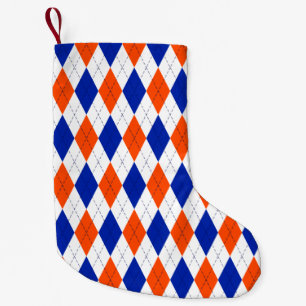 Meia De Natal Pequena Laranja e Blue Diamond Argyle