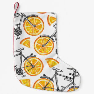 Meia De Natal Pequena Laranjas de Bicicleta: Padrão de Verão em Aquarela