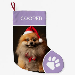 Meia De Natal Pequena Lavanda Personalizada de Nomes de Pet e Fotos