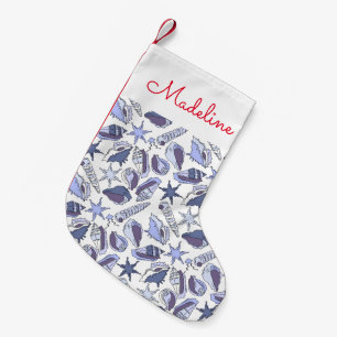 Meia De Natal Pequena Lavendar Seashells Adicione Seu Nome