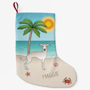 Meia De Natal Pequena Lebre Italiano Creme na Praia Tropical de Verão