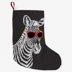 Meia De Natal Pequena Legal desenho branco de zebra engraçado e engraçad