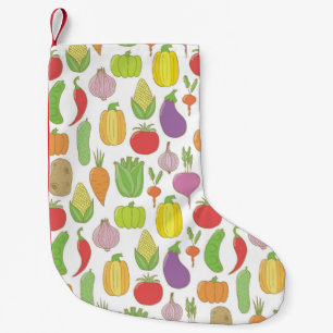 Meia De Natal Pequena Legumes desenhados à mão, fundo de rabisco vintage