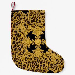 Meia De Natal Pequena Leopardo Barroco, Impressão Animal Ornamentado