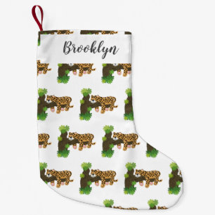 Meia De Natal Pequena Leopardo bonito dormindo em desenho animado de árv