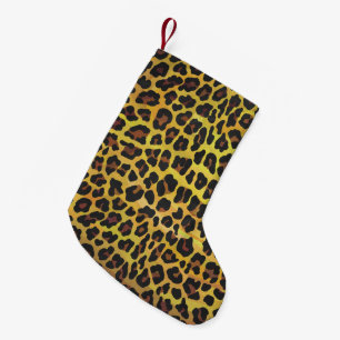 Meia De Natal Pequena Leopardo Castanho e Impressão Amarelo