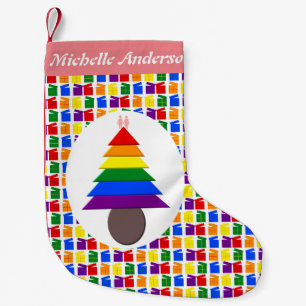 Meia De Natal Pequena Lésbicas Rainbow Christmas Tree and Presents