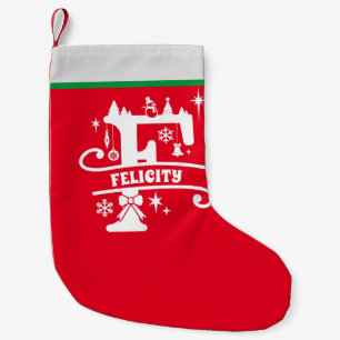 Meia De Natal Pequena Letra F Monograma Nome inicial Red White