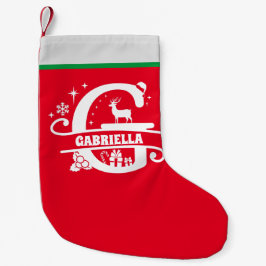 Meia De Natal Pequena Letra G Monograma de Natal Nome Inicial Branco Ver