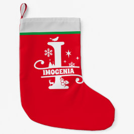 Meia De Natal Pequena Letra I Monograma de Natal Nome Inicial Branco Ver