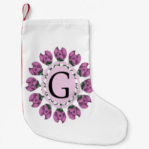 Meia De Natal Pequena Letra maiúscula G monograma floral