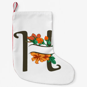 Meia De Natal Pequena Letra maiúscula H monograma floral