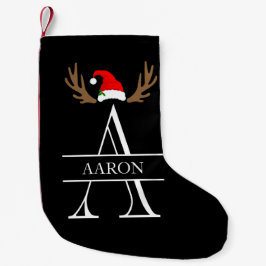 Meia De Natal Pequena Letra Monograma A Nome, Antlers Santa Hat